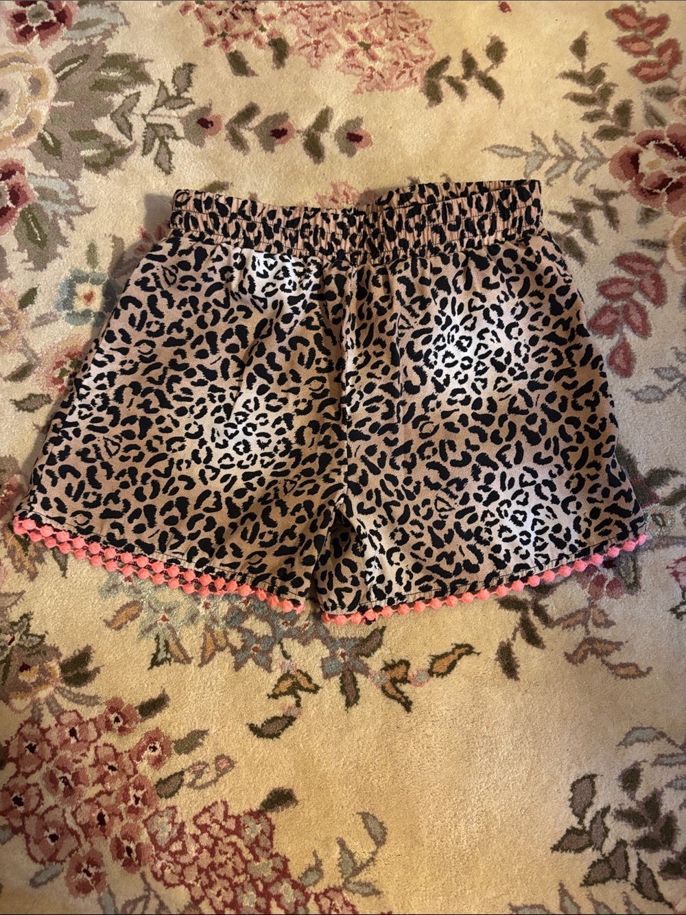 Leopard Print Pom-Pom Trim Girl’s Shorts